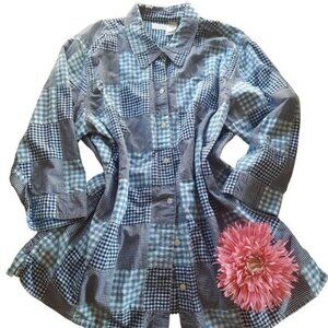 Elisabeth By Liz Claiborne Patchwork Color Block Button Up Shirt